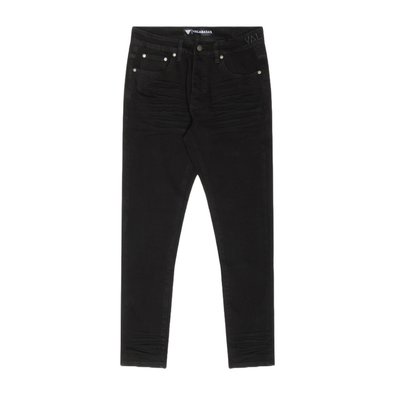 Front View of the Valabasas "MR.SLIM" JET BLACK 4 WAY STRETCH SLIM FIT JEAN
