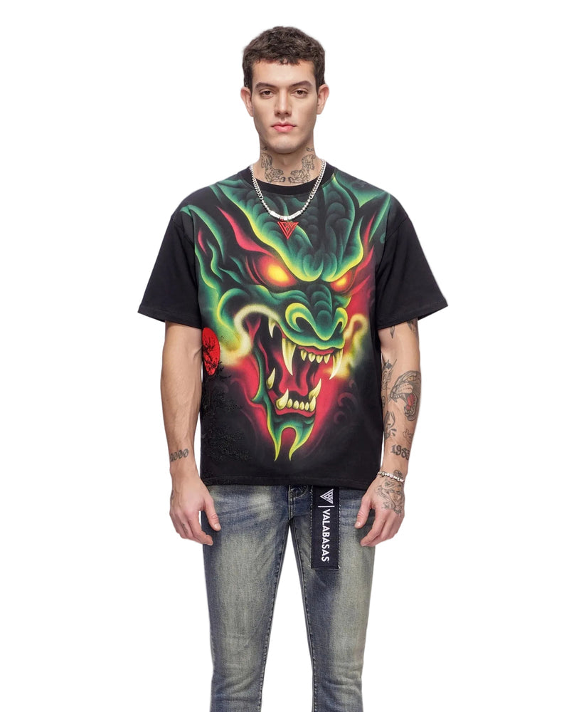 Front View of the Valabasas "Night Serpent" Tee in Black