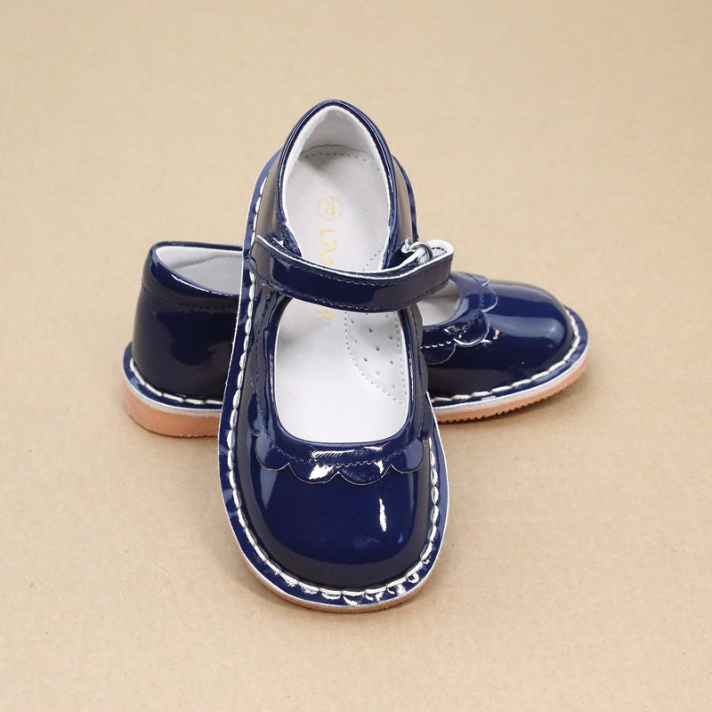 Violette Toddler Girls Scalloped Petal Patent Navy Classic Vintage Mary Janes - Shoes for Easter Best - Petitfoot.com