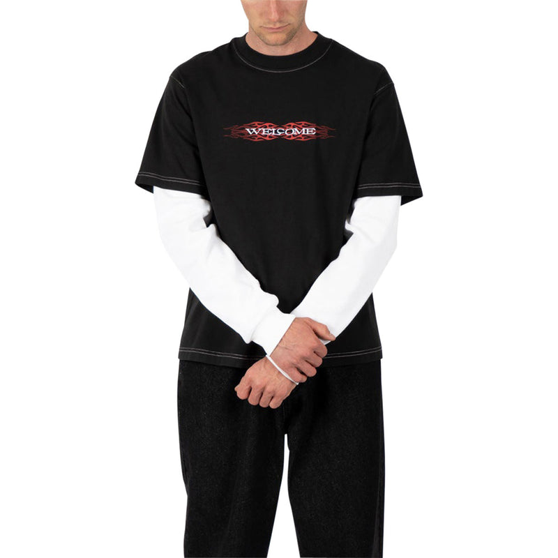 Welcome Brevity Layered Long Sleeve Knit T-Shirt - Black/White