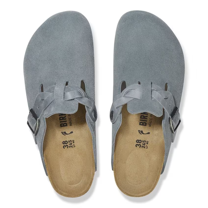 Women’s Birkenstock Boston Braided – Basalt Gray Suede/Oiled Lthr