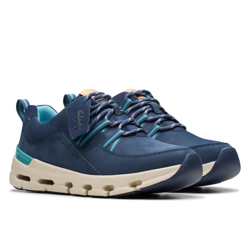 Women's Clarks Nature X Tie Waterproof - Navy Combi Nubuck