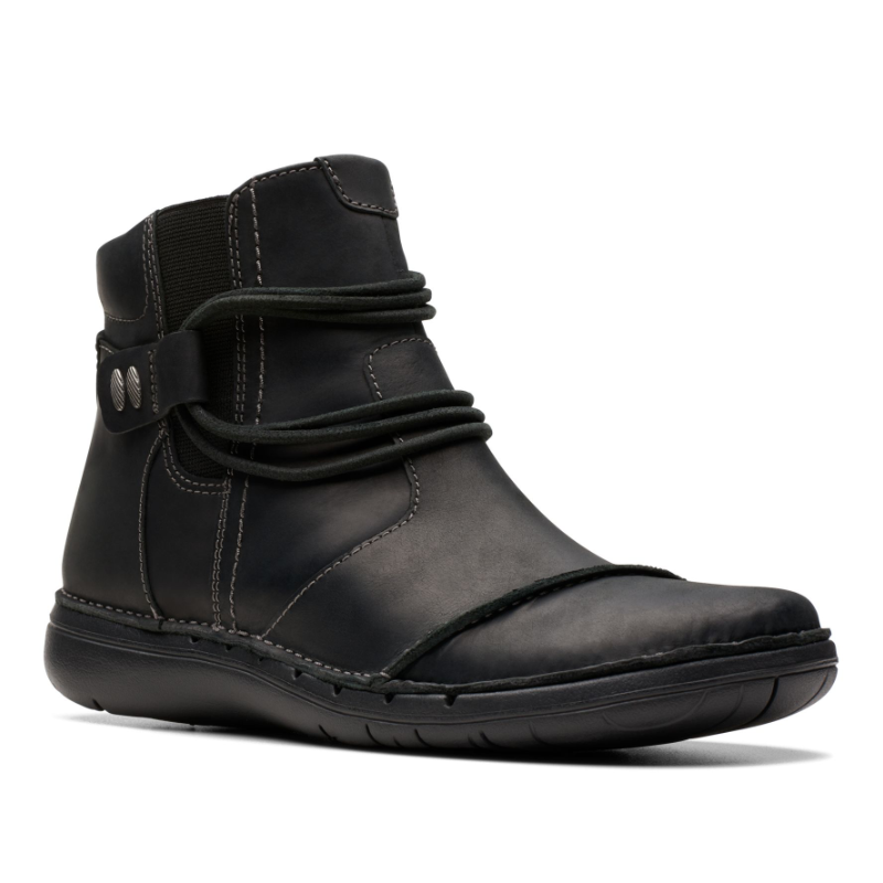 Women's Clarks Un Loop Up - Black Leather