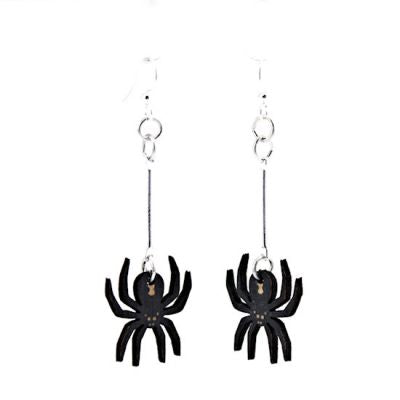 Women's Green Tree Spider Earrings - Black