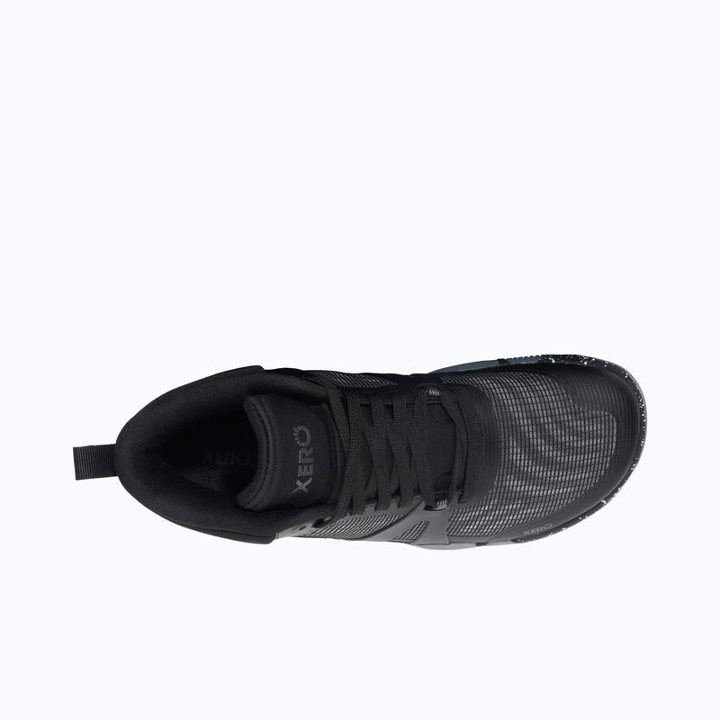 Top View of Xero Shoes X1 Mid Women Shoe at Black with Toe Facing Right